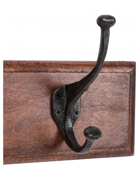 Attaccapanni da parete in legno massiccio e ferro forgiato a mano finitura noce 30x11x15 cm