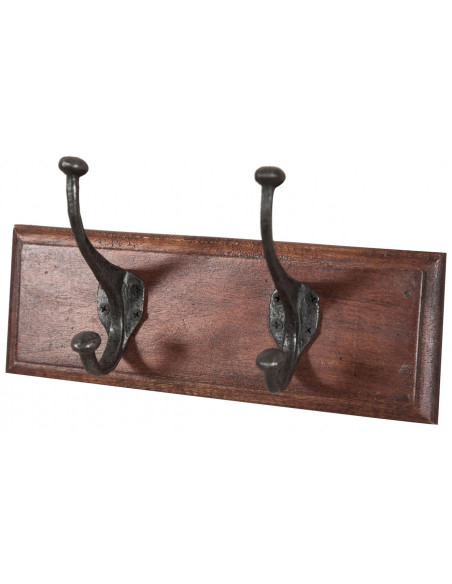Attaccapanni da parete in legno massiccio e ferro forgiato a mano finitura noce 30x11x15 cm