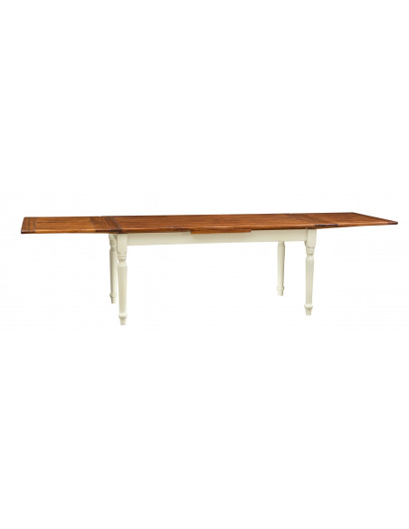 Mesa bicolor con extensiones hechas a mano Made in Italy en madera maciza. Ver con extensiones abiertas