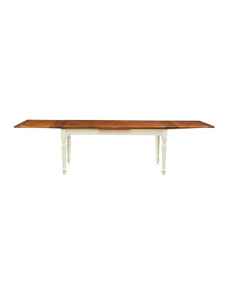 Mesa bicolor con extensiones hechas a mano Made in Italy en madera maciza. Ver completamente abierto