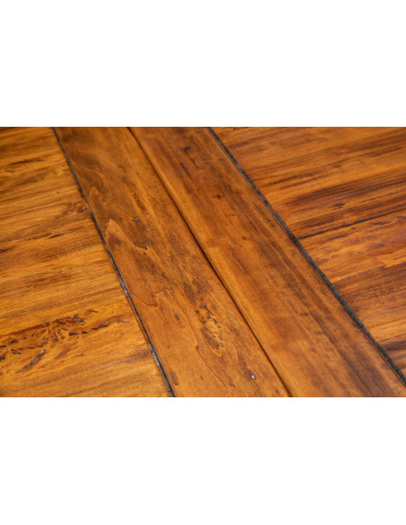 Mesa bicolor con extensiones hechas a mano Made in Italy en madera maciza. Detalle de la parte superior con extensión.