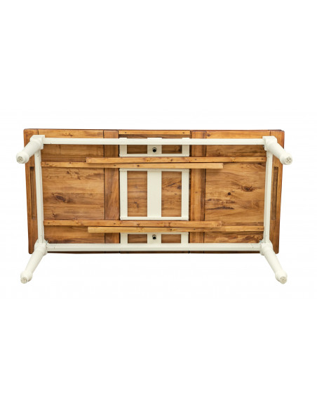 Table bicolore avec rallonges fabriquée à la main. Fabriquée en Italie en bois massif. Vue de la structure.