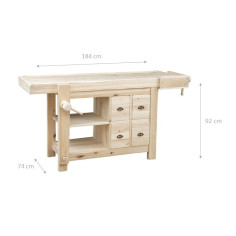 Banco da lavoro Country in legno massello di tiglio grezzo L188xPR78xH92 cm 2