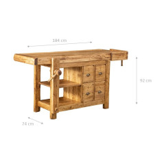 Etabli rustique style en bois massif de tilleul finition naturelle L188 xPR78xH 92 cm 2