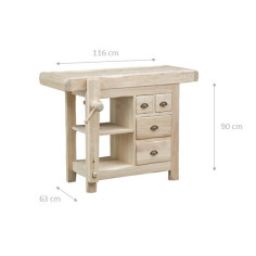 Banco da lavoro Country in legno massello di tiglio grezzo L120xPR67xH90 cm. Made in Italy 2