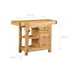 Country-style solid lime wood W120xDP67xH90 cm sized workbench . Made in Italy 2