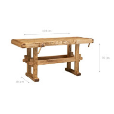 Banco da lavoro Country in legno massello di tiglio finitura naturale 198x88x90 cm. Made in Italy 2