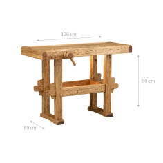 Banco da lavoro Country in legno massello di tiglio finitura naturale L130xPR73xH90 cm. Made in Italy 2