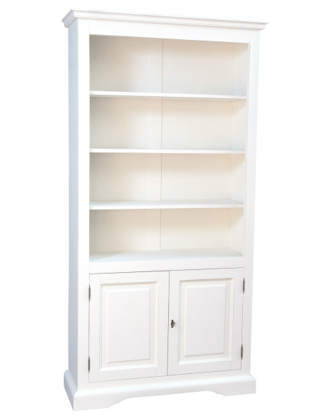 Libreria in legno massello di tiglio finitura bianca anticata 108x38x211 cm - Biscottini.it