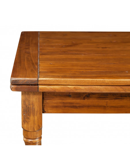 Square table with solid wood extension. Made by hand, Made in Italy. Side detail
