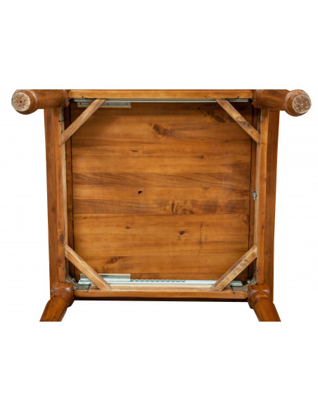 Square table with solid wood extension. Made by hand, Made in Italy. View of the structure