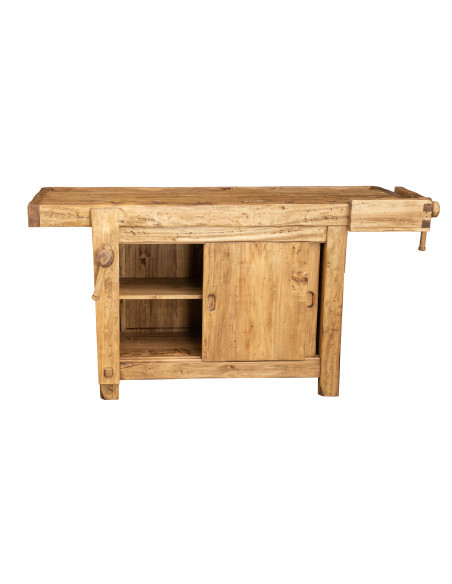 Banco da lavoro Country in legno massello di tiglio finitura naturale 188x78x92 cm. Made in Italy