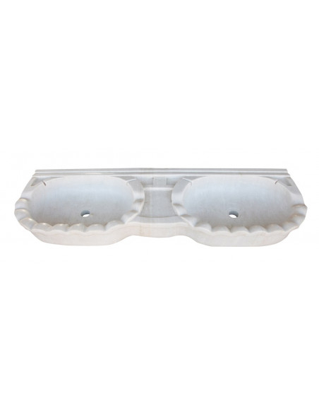 LAVABO A DUE BUCHE  IN MARMO BIANCO L30XPR15XH41 CM
