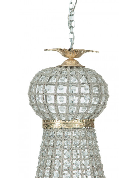 Lampadario in fusione di ottone e gemme in cristallo Diam. 50XH100 cm