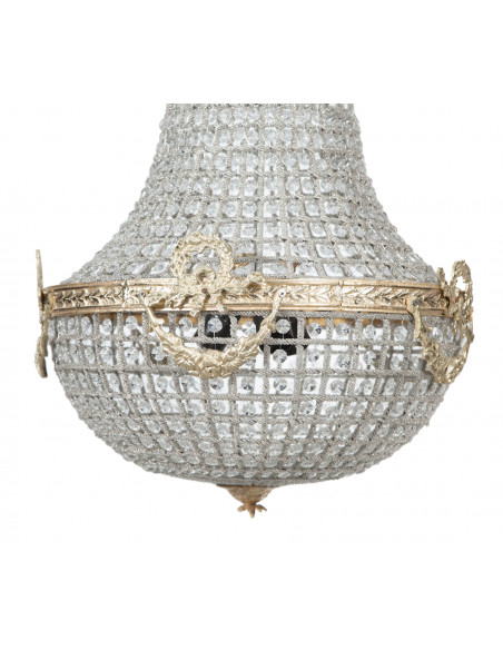 Lampadario in fusione di ottone e gemme in cristallo Diam. 50XH100 cm