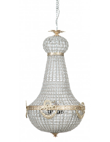 Lampadario in fusione di ottone e gemme in cristallo Diam. 50XH100 cm