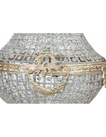 Lampadario in fusione di ottone e gemme in cristallo Diam. 50XH100 cm