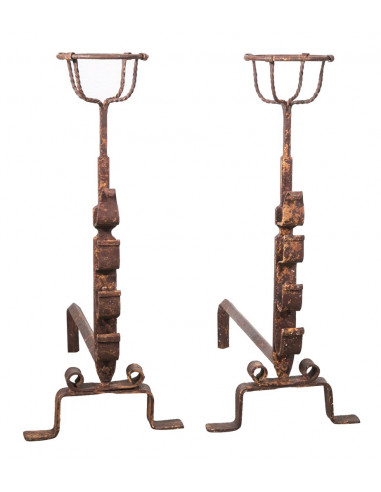 COPPIA ALARI IN FERRO FORGIATO A MANO L64xPR29xH69 CM 