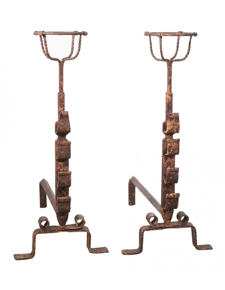 COPPIA ALARI IN FERRO FORGIATO A MANO L64xPR29xH69 CM 