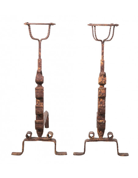 COPPIA ALARI IN FERRO FORGIATO A MANO L64xPR29xH69 CM 