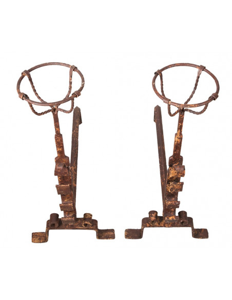 COPPIA ALARI IN FERRO FORGIATO A MANO L64xPR29xH69 CM 