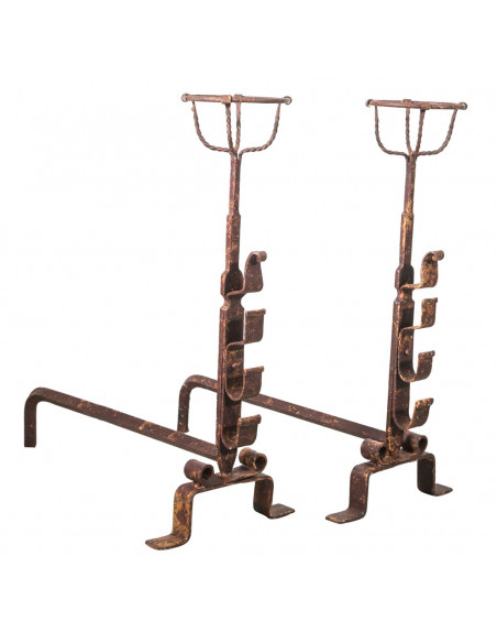 COPPIA ALARI IN FERRO FORGIATO A MANO L64xPR29xH69 CM 