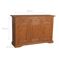 Credenza Country in legno massello di tiglio finitura noce 156x45x103 cm 2