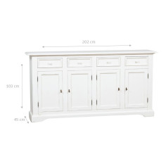 Credenza in legno massello di tiglio finitura bianca anticata 202x45x103 cm - Biscottini.it 2