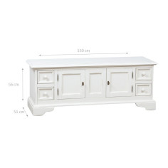 Móvel de TV country em madeira maciça de limão com acabamento branco antigo 150x51x56 cm 2