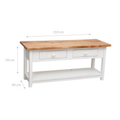 Mobile porta tv Country in legno massello di tiglio struttura bianca anticata piano naturale 110x40x50 cm 2