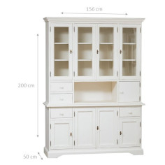 Vitrina country em madeira maciça de limão com acabamento branco antigo 156x50x200 cm 2