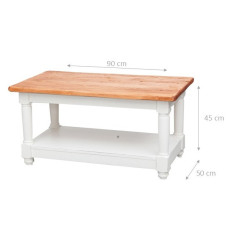 Mesa de fumar country em madeira maciça de cal, estrutura branca antiga, tampo com acabamento natural 90x50x45 cm 2