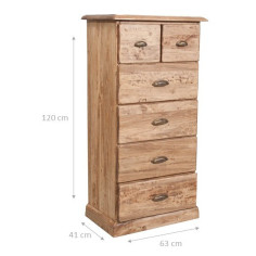 Cassettiera Country in legno massello di tiglio finitura naturale 63x41x120 cm 2