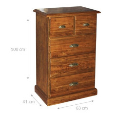 Cassettiera Country in legno massello di tiglio finitura noce 63x41x100 cm 2