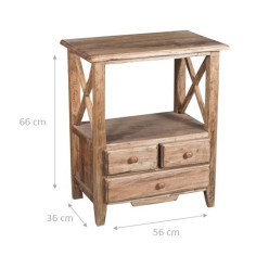 Comodino Country in legno massello di tiglio finitura naturale 56x36x66 cm 2