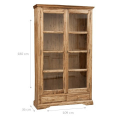 Vetrina Country in legno massello di tiglio finitura naturale 109x36x180 cm 2