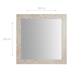 Specchiera quadrata a muro in legno massello di tiglio finitura crema 100x3x100 cm 2
