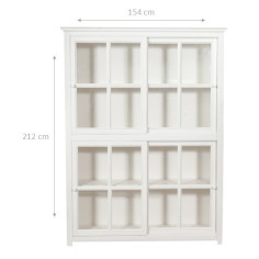 Libreria vetrina con ante scorrevoli in legno massello di tiglio, finitura bianca anticata 154x37x212 cm 2