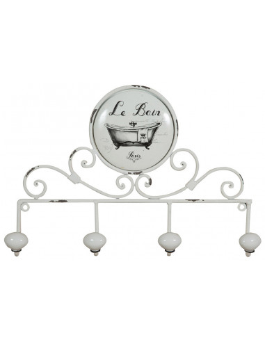 Appendino da muro  "Le Bain" in ferro battuto finitura bianca anticata 37x6x25 cm Appendino da muro  "Le Bain" in ferro battuto finitura bianca anticata 37x6x25 cm
