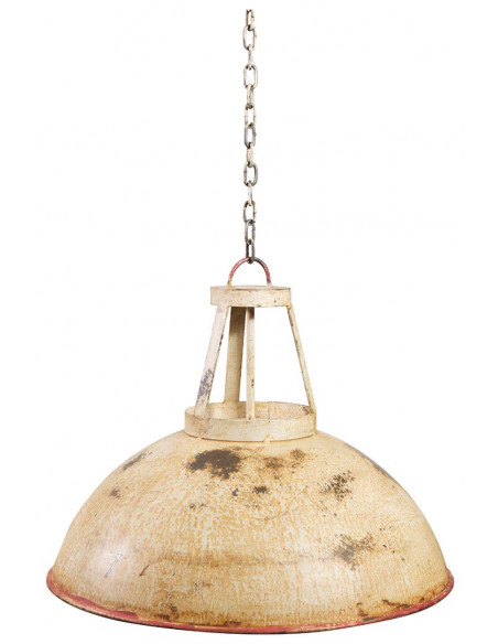 Lampadario Industrial a sospensione non elettrificato L46xPR46xH40 cm in ferro finitura crema anticata
