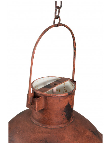 Lampadario Industrial a sospensione non elettrificato L33xPR33xH24 cm in ferro finitura arancio anticata