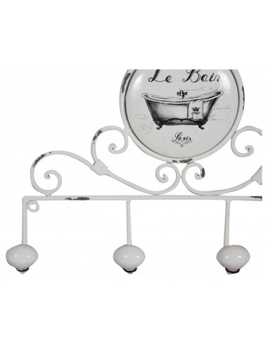 Appendino da muro  "Le Bain" in ferro battuto finitura bianca anticata 37x6x25 cm Appendino da muro  "Le Bain" in ferro battuto finitura bianca anticata 37x6x25 cm
