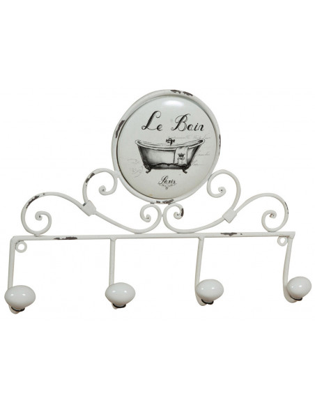 Cabide de parede "Le Bain" em ferro forjado com acabamento branco antigo 37x6x25 cm