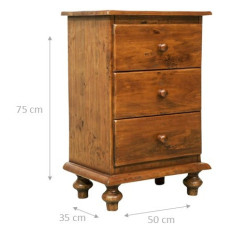 Comodino Country in legno massello di tiglio finitura noce 50x35x75 cm 2