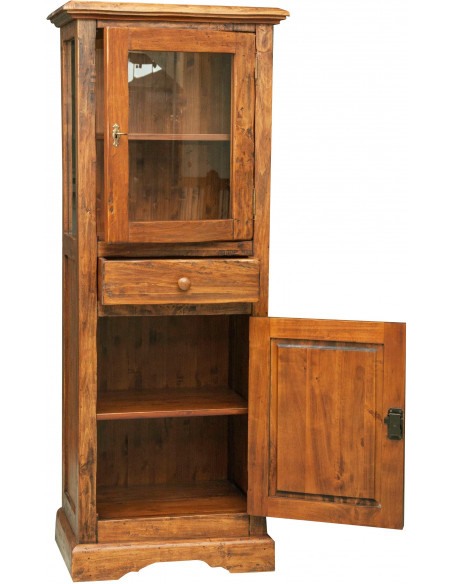 Vetrina Country in  legno massello di tiglio finitura noce 55x43x150 cm