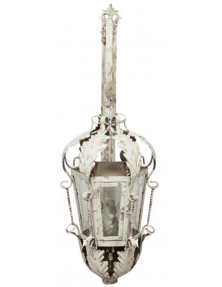 Lampada applique a muro elettrificata in ferro battuto finitura bianca anticata L32xPR42,5xH91 cm