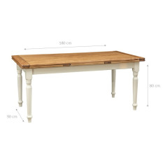 Tavolo bianco-naturale  in legno massello con due allunghe laterali. 2