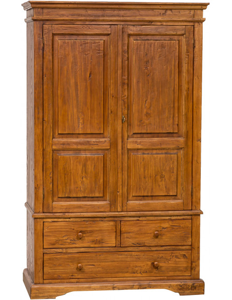 Armadio Country in legno massello di tiglio finitura noce 120x59x197 cm
