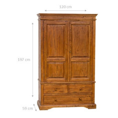 Armadio Country in legno massello di tiglio finitura noce 120x59x197 cm 2