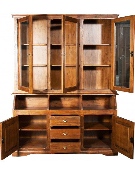 Libreria  Country in legno massello di tiglio finitura noce 172x50x226 cm